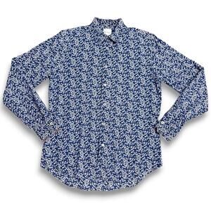 Paul Smith Floral Shirt Blue Long Sleeve Button Down Italy Made Cotton Sz M